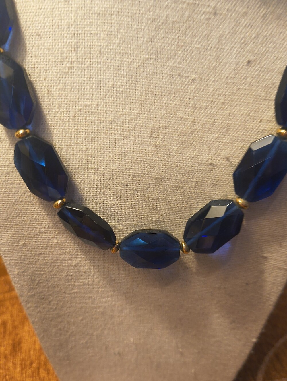 Vtg Ralph Lauren Genuine Navy Blue Big Chunky Faceted Crystal Necklace - Picture 4 of 7